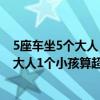 5座车坐5个大人 1个小孩 算超载吗 扣多少分（5座车坐5个大人1个小孩算超载）