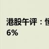 港股午评：恒指涨0.21% 恒生科技指数涨0.06%