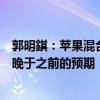 郭明錤：苹果混合头显Vision Pro出货到非美国市场的时间晚于之前的预期