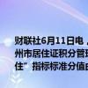 财联社6月11日电，杭州公安11日公告，自本公告之日次月起，将“杭州市居住证积分管理指标体系”中“在本市市区自购产权住房且实际居住”指标标准分值由现行的30分提