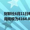 财联社6月11日电，周一美联储隔夜逆回购协议（RRP）使用规模为4164.81亿美元。