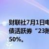 财联社7月1日电，银行间超长债收益率转为上行，30年期国债活跃券“23附息国债23”收益率转为上行0.15bp报2.4250%。