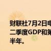 财联社7月2日电，欧洲央行副行长金多斯表示，欧元区的第二季度GDP和第一季度相差不大，下半年经济表现将强于上半年。