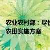 农业农村部：尽快出台全国逐步把永久基本农田建成高标准农田实施方案