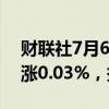 财联社7月6日电，富时A50期指连续夜盘收涨0.03%，报11835.000点。