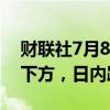 财联社7月8日电，比特币回落至55000美元下方，日内跌超3%。