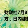 财联社7月8日电，以太坊反弹至3000美元上方，日内涨超1%。