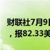 财联社7月9日电，WTI原油期货结算价跌1%，报82.33美元/桶。