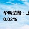 华明装备：上半年净利润3.16亿元 同比增长10.02%