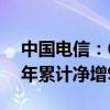 中国电信：6月移动用户数达41,685万户 当年累计净增908万户