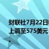 财联社7月22日电，投行伯恩斯坦将Meta目标价从565美元上调至575美元；将亚马逊目标价从210美元上调至215美元。