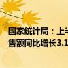 国家统计局：上半年限额以上单位家用电器和音像器材类零售额同比增长3.1%