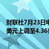 财联社7月23日电，摩根大通将诺基亚公司目标股价从4.26美元上调至4.36美元。