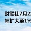 财联社7月22日电，纳斯达克100指数期货涨幅扩大至1%。