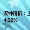 汉钟精机：上半年净利润4.53亿元 同比增长24.02%