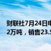 财联社7月24日电，皮尔巴拉第四财季锂辉石精矿产量22.62万吨，销售23.58万吨。