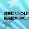 财联社7月25日电，周三美联储隔夜逆回购协议（RRP）使用规模为3991.21亿美元。