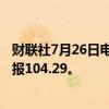 财联社7月26日电，美元指数DXY短线跌幅扩大至20点，现报104.29。