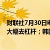 财联社7月30日电，韩国央行会议纪要显示，韩国经济尚未大幅去杠杆；韩国因政策宽松而面临的风险已增加。