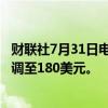 财联社7月31日电，美国银行将AMD的目标价从195美元下调至180美元。