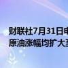 财联社7月31日电，国际原油持续上涨，WTI原油、布伦特原油涨幅均扩大至2%，分别报76.36、79.67美元/桶。