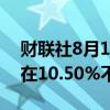 财联社8月1日电，巴西央行将基准利率维持在10.50%不变。