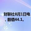 财联社8月1日电，法国7月制造业PMI终值为44，预期44.1，前值44.1。