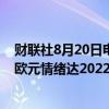 财联社8月20日电，在杰克逊霍尔年会前，期权交易员看多欧元情绪达2022年3月以来的最高水平。