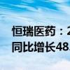 恒瑞医药：2024年上半年净利润34.32亿元 同比增长48.67%