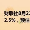 财联社8月21日电，泰国央行关键利率维持在2.5%，预估为2.5%。