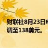 财联社8月23日电，韦德布什将英伟达目标价由120美元上调至138美元。