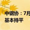 中钢协：7月份重点统计企业板带材产量同比基本持平