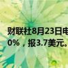 财联社8月23日电，沃氪医疗美国IPO首日开盘破发，现跌10%，报3.7美元。