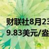 财联社8月23日电，现货白银涨幅达3%，报29.83美元/盎司。