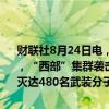 财联社8月24日电，俄军“西部”集群新闻中心负责人伊万·比格马表示，“西部”集群袭击30个敌方据点，对乌军7个旅的部队实施打击，消灭达480名武装分子。