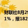 财联社8月29日电，波罗的海干散货指数涨4.1%，报1827点。