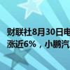 财联社8月30日电，港股高开高走，恒指涨超1%，理想汽车涨近6%，小鹏汽车涨超5%。