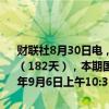 财联社8月30日电，财政部拟发行2024年记账式贴现（五十二期）国债（182天），本期国债竞争性招标面值总额650亿元，招标时间为2024年9月6日上午10:3