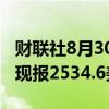 财联社8月30日电，COMEX期金跌幅达1%，现报2534.6美元/盎司。