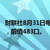 财联社8月31日电，美国至8月30日当周石油钻井总数483口，前值483口。