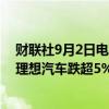 财联社9月2日电，港股新能源汽车股持续走低，蔚来汽车、理想汽车跌超5%，广汽集团跌近4%。