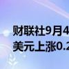 财联社9月4日电，墨西哥比索扭转跌势，兑美元上涨0.2%。