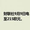 财联社9月9日电，巴克莱将阿迪达斯目标价从254欧元下调至215欧元。