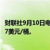 财联社9月10日电，高盛预计布伦特原油下季度平均价格为77美元/桶。