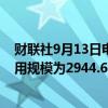 财联社9月13日电，周四美联储隔夜逆回购协议（RRP）使用规模为2944.64亿美元。