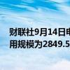 财联社9月14日电，周五美联储隔夜逆回购协议（RRP）使用规模为2849.51亿美元。