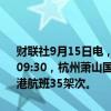 财联社9月15日电，受今年第13号台风“贝碧嘉”影响，截至9月15日09:30，杭州萧山国际机场取消15日进出港航班99架次，取消16日进出港航班35架次。