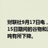 财联社9月17日电，乌克兰谷物协会（UGA）表示，乌克兰在9月1日至15日期间的谷物和油籽出口量降至199万吨，较8月1日至15日的248万吨有所下降。