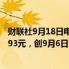 财联社9月18日电，人民币兑美元即期收盘小升50点至7.0893元，创9月6日以来新高。