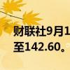 财联社9月19日电， 美元兑日元上涨0.32%至142.60。